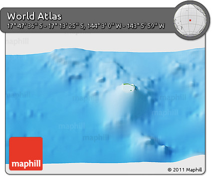 Physical 3D Map of the Area around 17° 30' 31" S, 143° 34' 29" W