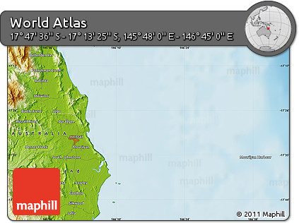 Physical Map of the Area around 17° 30' 31" S, 146° 16' 30" E