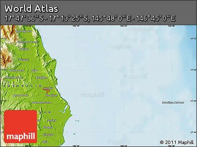 Physical Map of the Area around 17° 30' 31" S, 146° 16' 30" E