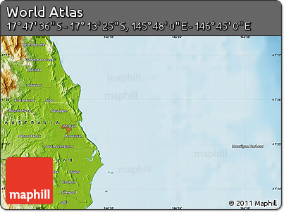 Physical Map of the Area around 17° 30' 31" S, 146° 16' 30" E