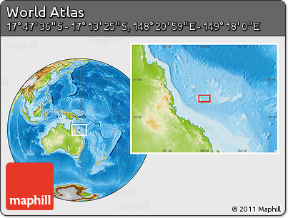 Physical Location Map of the Area around 17° 30' 31" S, 148° 49' 29" E