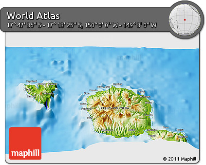 Physical 3D Map of the Area around 17° 30' 31" S, 149° 31' 30" W