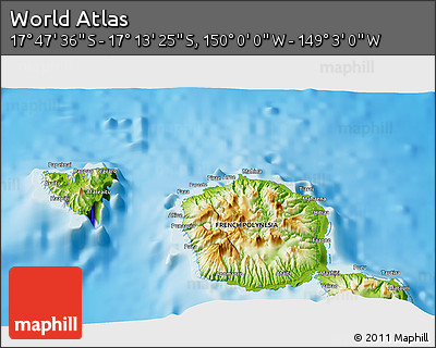 Physical 3D Map of the Area around 17° 30' 31" S, 149° 31' 30" W