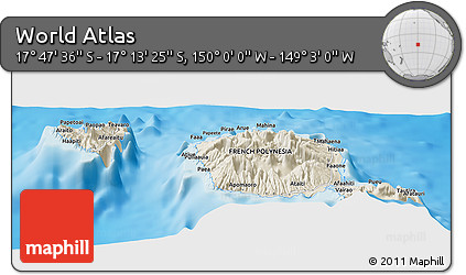 Shaded Relief Panoramic Map of the Area around 17° 30' 31" S, 149° 31' 30" W