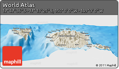Shaded Relief Panoramic Map of the Area around 17° 30' 31" S, 149° 31' 30" W
