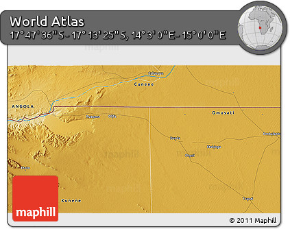Physical 3D Map of the Area around 17° 30' 31" S, 14° 31' 30" E