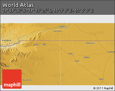 Physical 3D Map of the Area around 17° 30' 31" S, 14° 31' 30" E