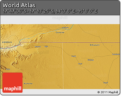Physical 3D Map of the Area around 17° 30' 31" S, 14° 31' 30" E