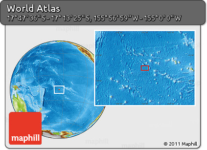 Physical Location Map of the Area around 17° 30' 31" S, 155° 28' 29" W