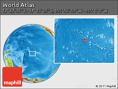 Physical Location Map of the Area around 17° 30' 31" S, 155° 28' 29" W