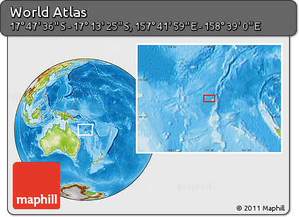Physical Location Map of the Area around 17° 30' 31" S, 158° 10' 30" E