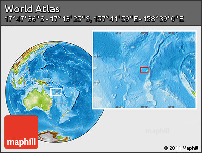 Physical Location Map of the Area around 17° 30' 31" S, 158° 10' 30" E