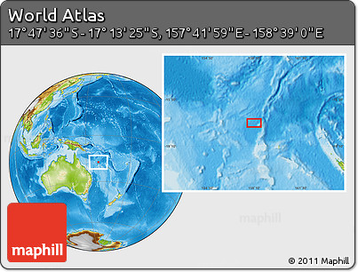 Physical Location Map of the Area around 17° 30' 31" S, 158° 10' 30" E