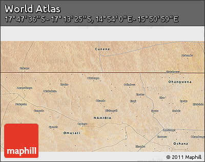 Satellite 3D Map of the Area around 17° 30' 31" S, 15° 22' 30" E