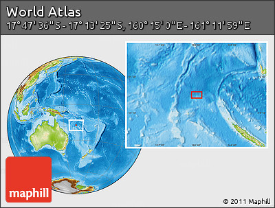 Physical Location Map of the Area around 17° 30' 31" S, 160° 43' 29" E