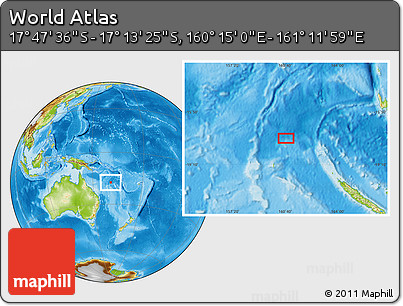 Physical Location Map of the Area around 17° 30' 31" S, 160° 43' 29" E