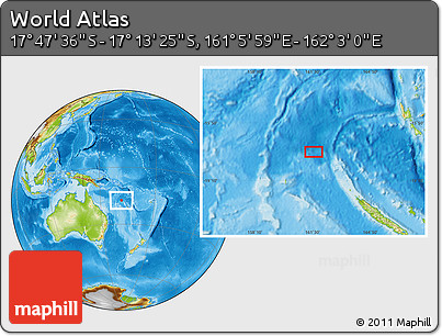 Physical Location Map of the Area around 17° 30' 31" S, 161° 34' 29" E