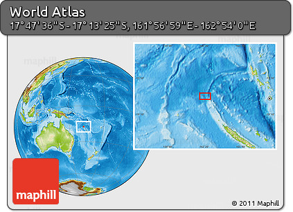 Physical Location Map of the Area around 17° 30' 31" S, 162° 25' 30" E