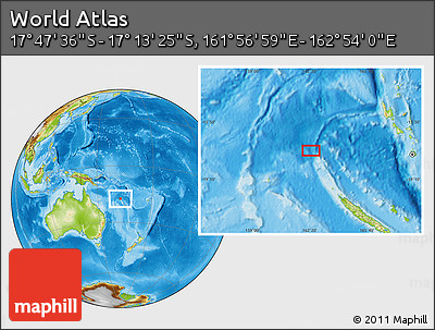 Physical Location Map of the Area around 17° 30' 31" S, 162° 25' 30" E
