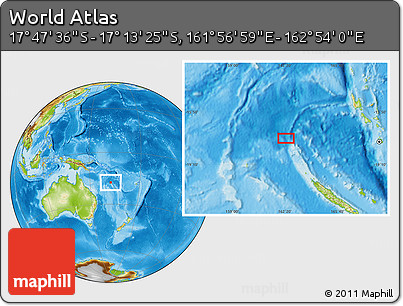 Physical Location Map of the Area around 17° 30' 31" S, 162° 25' 30" E