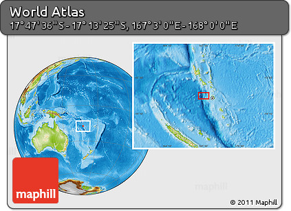 Physical Location Map of the Area around 17° 30' 31" S, 167° 31' 30" E