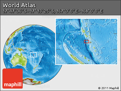 Physical Location Map of the Area around 17° 30' 31" S, 167° 31' 30" E