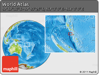 Physical Location Map of the Area around 17° 30' 31" S, 167° 31' 30" E
