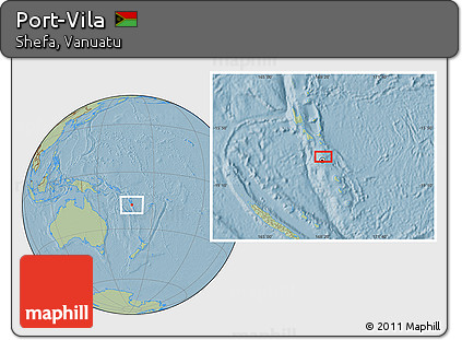 Savanna Style Location Map of Port-Vila, hill shading