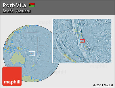 Savanna Style Location Map of Port-Vila, hill shading