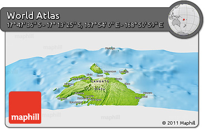 Physical Panoramic Map of the Area around 17° 30' 31" S, 168° 22' 30" E