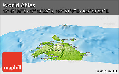 Physical Panoramic Map of the Area around 17° 30' 31" S, 168° 22' 30" E