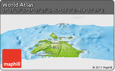 Physical Panoramic Map of the Area around 17° 30' 31" S, 168° 22' 30" E
