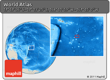 Shaded Relief Location Map of the Area around 17° 30' 31" S, 168° 13' 29" W
