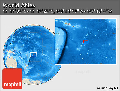 Shaded Relief Location Map of the Area around 17° 30' 31" S, 168° 13' 29" W