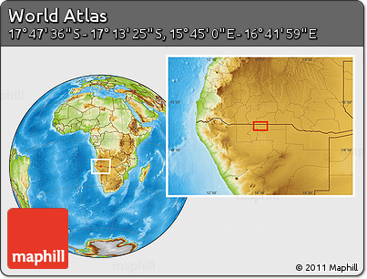Physical Location Map of the Area around 17° 30' 31" S, 16° 13' 30" E
