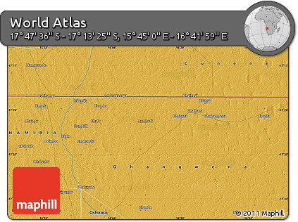 Physical Map of the Area around 17° 30' 31" S, 16° 13' 30" E