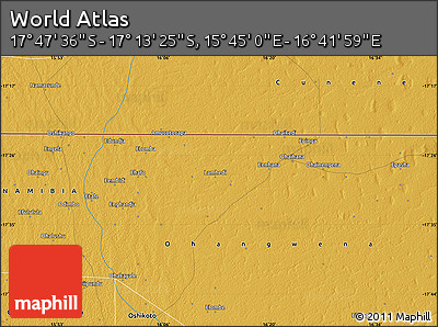 Physical Map of the Area around 17° 30' 31" S, 16° 13' 30" E