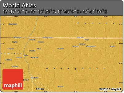 Physical Map of the Area around 17° 30' 31" S, 16° 13' 30" E