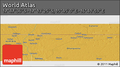 Physical Panoramic Map of the Area around 17° 30' 31" S, 16° 13' 30" E