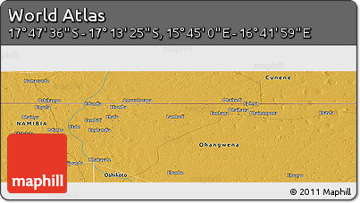 Physical Panoramic Map of the Area around 17° 30' 31" S, 16° 13' 30" E