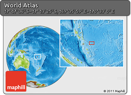 Physical Location Map of the Area around 17° 30' 31" S, 170° 4' 29" E