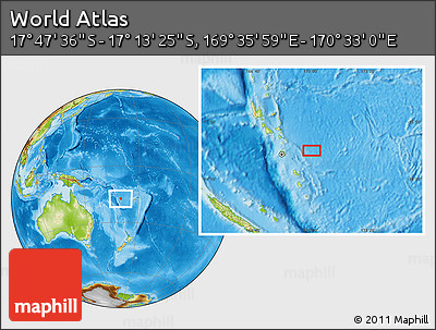 Physical Location Map of the Area around 17° 30' 31" S, 170° 4' 29" E