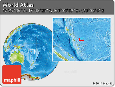 Physical Location Map of the Area around 17° 30' 31" S, 170° 4' 29" E