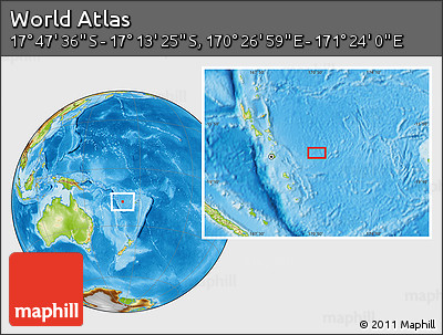 Physical Location Map of the Area around 17° 30' 31" S, 170° 55' 30" E