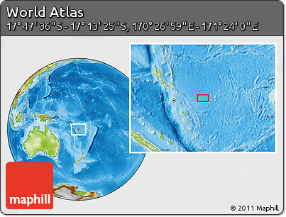 Physical Location Map of the Area around 17° 30' 31" S, 170° 55' 30" E