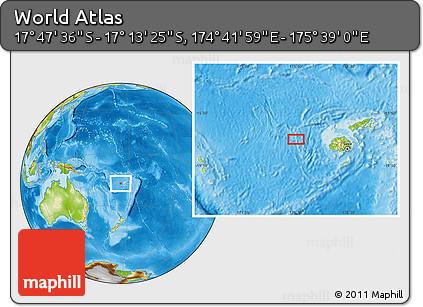 Physical Location Map of the Area around 17° 30' 31" S, 175° 10' 30" E