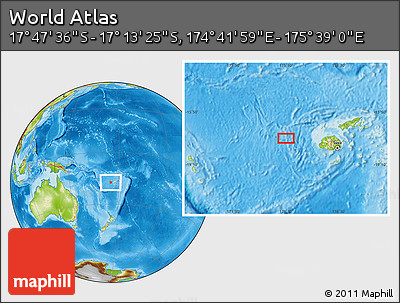 Physical Location Map of the Area around 17° 30' 31" S, 175° 10' 30" E