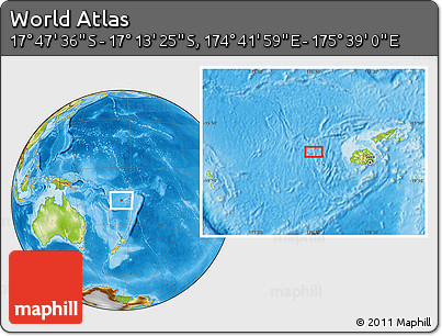 Physical Location Map of the Area around 17° 30' 31" S, 175° 10' 30" E