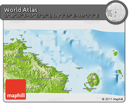 Physical 3D Map of the Area around 17° 30' 31" S, 178° 34' 29" E
