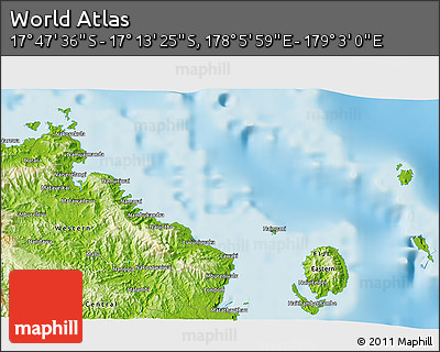 Physical 3D Map of the Area around 17° 30' 31" S, 178° 34' 29" E